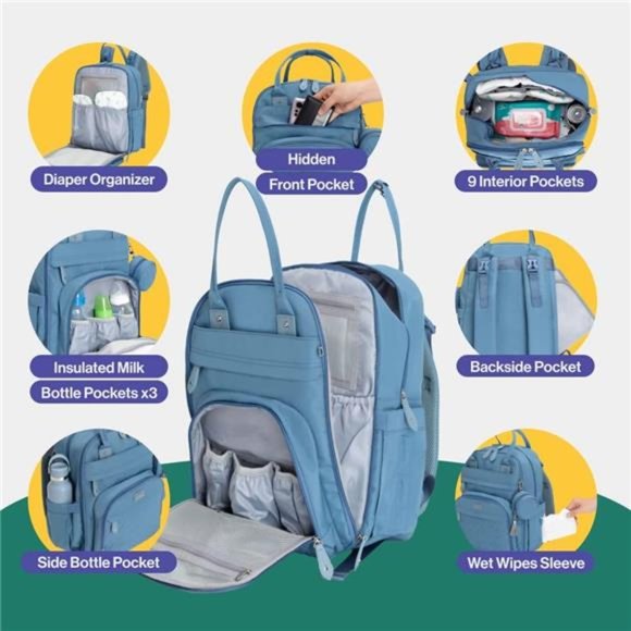 Amazon.com: BabbleRoo Diaper Bag Backpack, Multifunction  Diaper Bag Backpack, Baby Nappy Changing Bags Multifunction Waterproof Back Pack